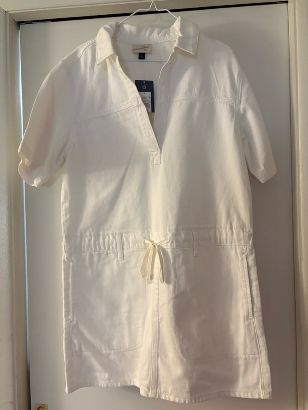NWT- medium universal threads white denim Y2K drawstring waist mini dress - Picture 3 of 10